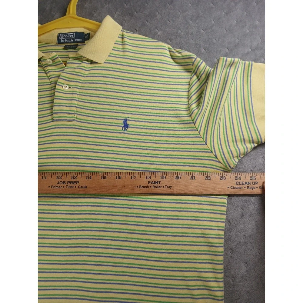 Polo Ralph Lauren Mens Medium Yellow Green Blue Striped Short Sleeve Polo Shirt